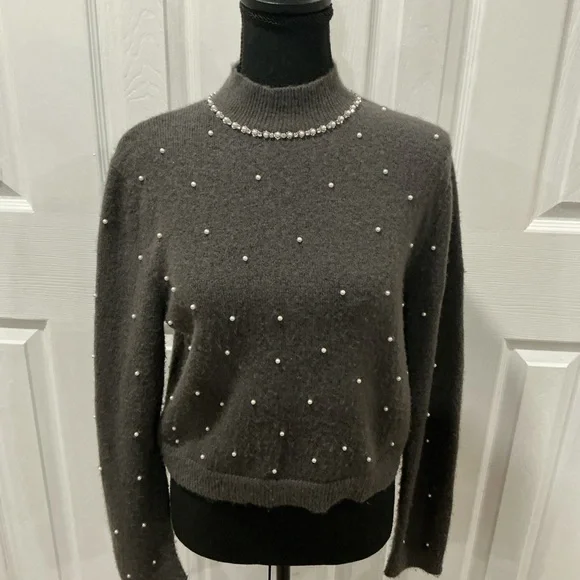 ZARA Womens Gray Sweater with Pearl Details size M - Picture 2 of 5